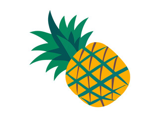 Vector illustration of a fresh, ripe, and juicy tropical pineapple fruit with green leaves on a white background