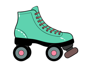 Red and blue plastic toy roller skates with wheels, isolated on a white background for fun child transport