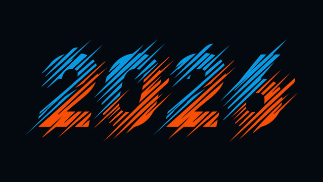 Vibrant 2026 New Year Dynamic Striped Design on Black Background