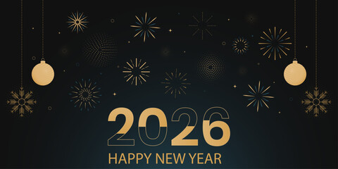 Happy New Year 2026 colorful typography banner design. 2026 New Year eve poster, greeting card, flyer, template. Vibrant trendy Lettering illustration to celebrate New year holiday.