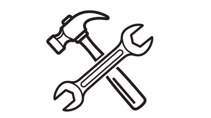 Hammer and wrench icon crossed tools in simple black and white vector illustration perfect for repair service or construction company logo