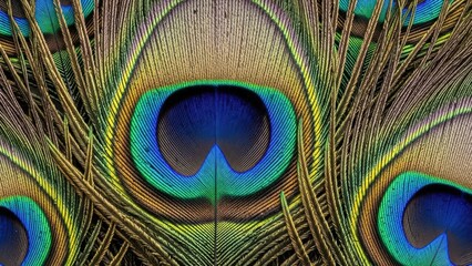 Obraz premium Close up of vibrant peacock feather eye patterns