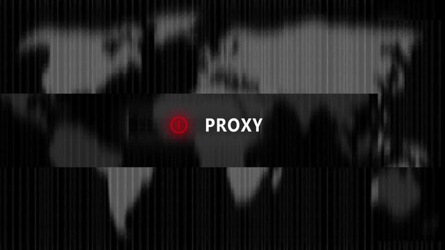 World Map Overlayed with Binary Code and a Central " PROXY" Label on a Dark Background global digital
