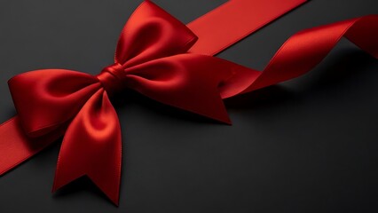 Elegant red satin ribbon bow on dark background for gift or decoration