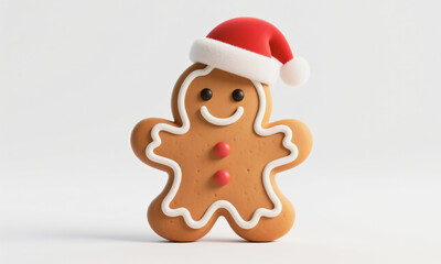 3D gingerbread cookie character wearing tiny Santa hat smiling face  Generative AI