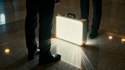 Generative AI mysterious glowing briefcase with spotlight effects.