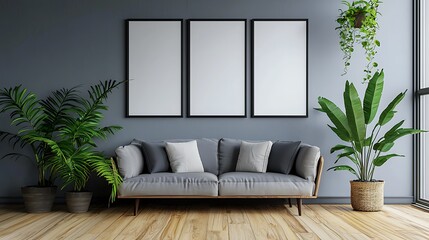 Contemporary lounge space decorated with greenery high resolution picture