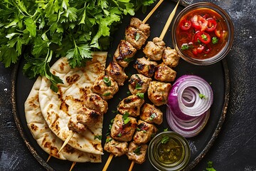 Flavorful Chicken Skewers Prepared On Charcoal Grill high resolution picture