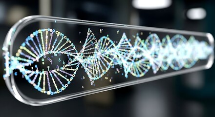 DNA helix model encased in clear glass, showcasing genetic code