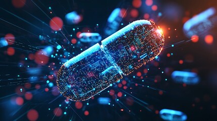 Glowing digital pill dissolving in motion high resolution picture