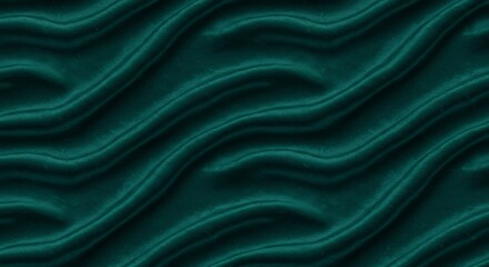 Fototapeta premium Dark green wavy fabric texture background for graphic design.