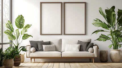 Modern living room interior with plants high resolution picture