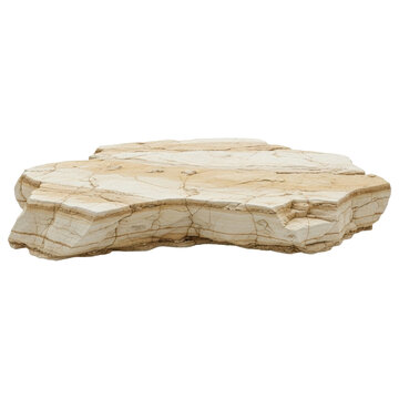 Natural layered sandstone rock podium for product display on transparent background