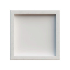 A simple white square shadow box frame with a light wood interior isolated on transparent background