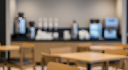 Workplace Break Area Blur &ndash; Defocused scene of tables, chairs, and coffee station