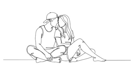 Romantic Couple Line Art Continuous One-Line Illustration of Lovers