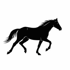 Black silhouette of a graceful trotting horse in motion.