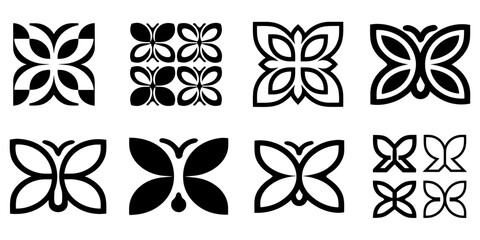 Fototapeta premium Elegant Butterfly Silhouette Icons Collection.
