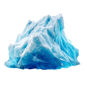 A detailed sculpted blue iceberg with sharp edges isolated on transparent background