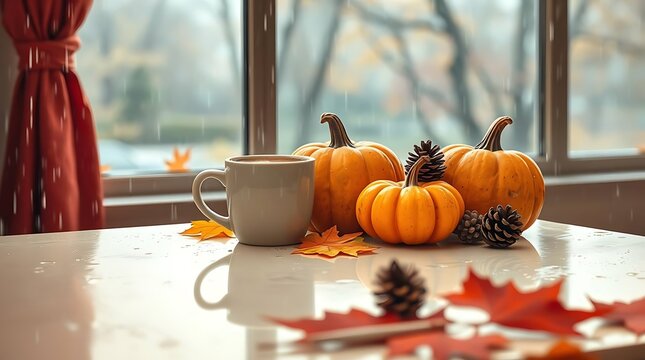 pumpkin and autumn leaves