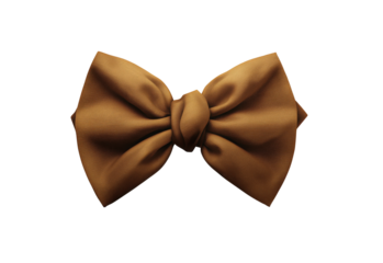 Isolated elegant mustard gold fabric bow tie on plain background, Gift decoration and fashion accessory design element.