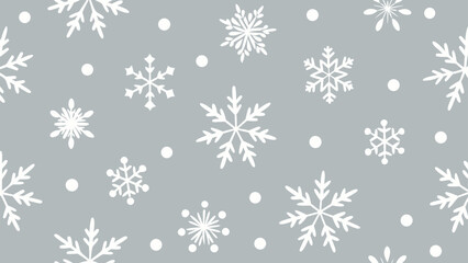 White snowflakes and dots scattered on a gray background creating a winter holiday pattern design image