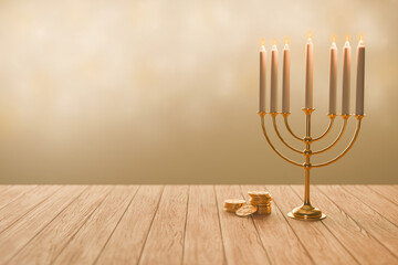 The candles on the menorah are burning