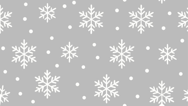 Seamless repeating pattern of white snowflakes and small white circles on a gray background design artful