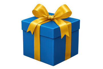 Obraz premium Blue gift box with gold ribbon and bow showing celebration, birthday, surprise, and special occasion concept