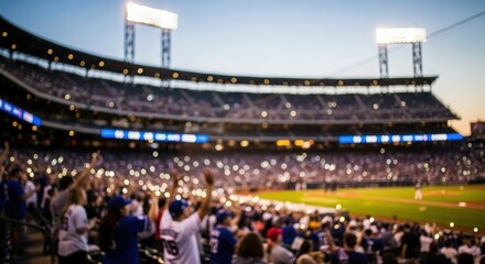 Defocused Baseball Field Lights – Vibrant sports mood and lively crowd energy