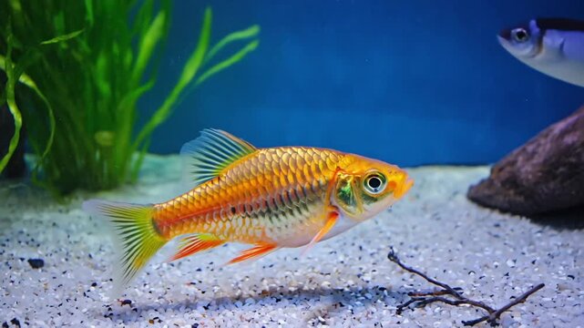 Gold barb fish swimming gracefully in a vibrant aquarium