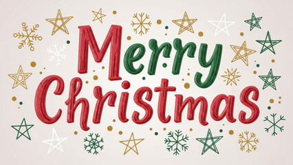 Festive Merry Christmas message with stars and snowflakes for holiday cheer, perfect for seasonal marketing, greeting cards, and joyful celebration designs