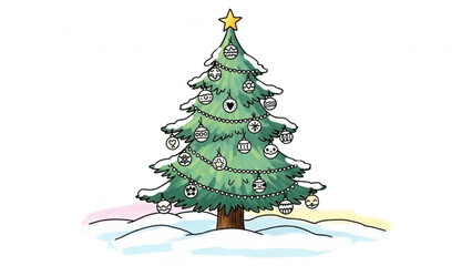 Charming Christmas Tree with Festive Ornaments and Snow, Perfect for Holiday Greetings and Seasonal Designs, Spreading Joyful Cheer and Warm Wishes
