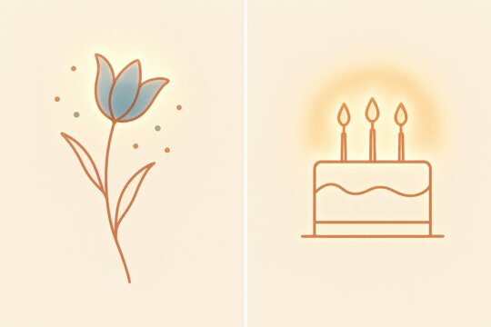 Aesthetic floral illustration combined with a simplistic birthday cake design highlighting celebration and growth in a minimalistic art style