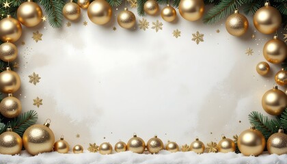 Christmas ball background, ornament border, gold decorations