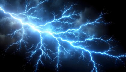 Electric blue lightning strike with a black background