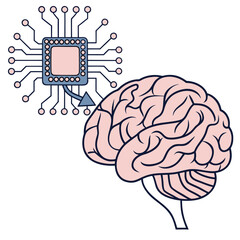 Digital brain circuit connection symbolizing artificial intelligence and neural network integration with technology