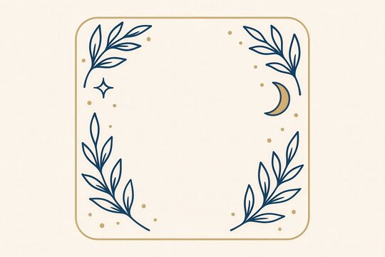 Elegant botanical design featuring delicate leaves and celestial motifs creating a harmonious visual balance that evokes tranquility and nature's serenity