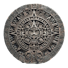 Obraz premium Ancient aztec sun stone calendar intricately carved stone artifact isolated on transparent background