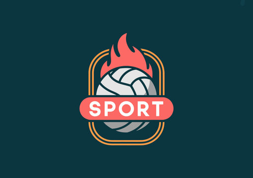 An energetic sport logo design featuring a volleyball surrounded by flames, conveying passion and intensity in team sports and competitive environments.