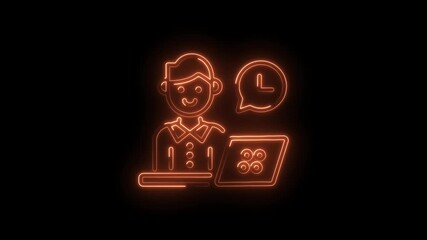 Glowing neon icon of customer support representative offering timely assistance on computer