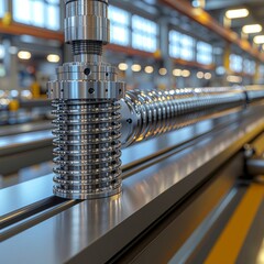 Precision metal screw mechanism with coiled spring component in industrial manufacturing setting