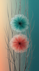 Elegant floral design featuring vibrant stylized flowers with translucent petals