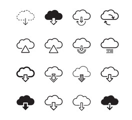 Obraz premium Cloud Download Icon Set Vector Graphics for Data Storage and Transfer Symbolism in Modern Technology Applications