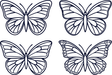 Butterfly Drawing Set in Outline Strokes. Elegant Butterfly Outline Stroke Set. Butterfly Illustration Set in Clean Outlines. Minimal Butterfly Outline Stroke Collection. Butterfly Line Art Set in Out
