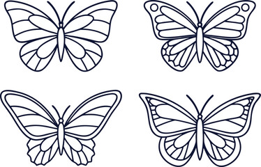 Butterfly Drawing Set in Outline Strokes. Elegant Butterfly Outline Stroke Set. Butterfly Illustration Set in Clean Outlines. Minimal Butterfly Outline Stroke Collection. Butterfly Line Art Set in Out