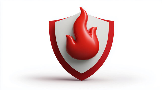 Shield with Flame Symbol Representing Fire Safety and Protection Concept with Bright Red Colors on White Background - Powered by Adobe