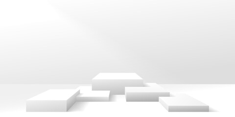 White 3D parallelepipeds in white and gray tones.