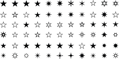 Collection of Black and White Star Shapes and Starburst Icons stars symbol