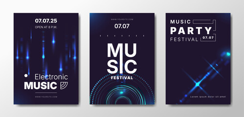 Musical party posters set. Colorful templates for your event.